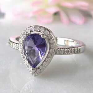 Purple Amethyst Pear Gemstone ring, 925 Sterling Silver